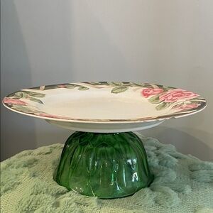 Floral Cake Stand with Green Base